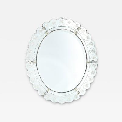 Mid Century Modernist Scallop Design Reverse Etched Beveled Mirror