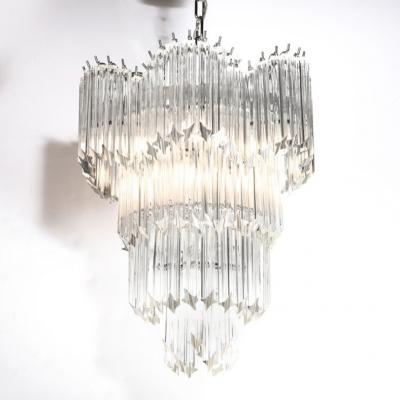 Mid Century Modernist Scalloped Four Tier Cut Triedre Crystal Camer Chandelier