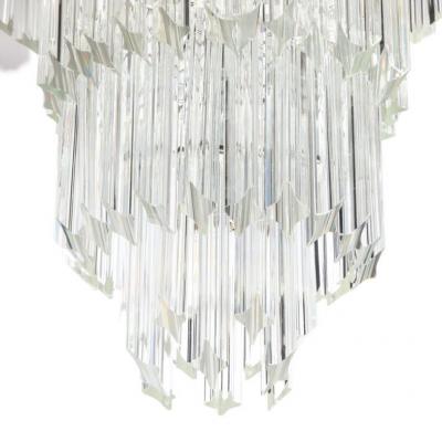 Mid Century Modernist Scalloped Four Tier Cut Triedre Crystal Camer Chandelier