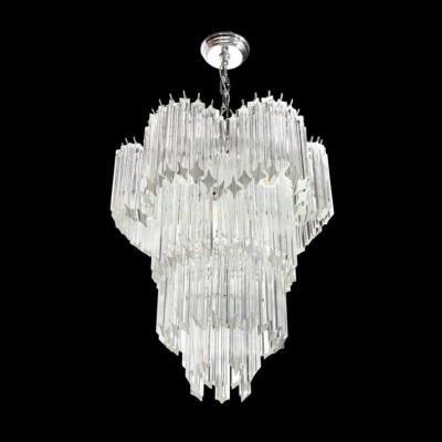 Mid Century Modernist Scalloped Four Tier Cut Triedre Crystal Camer Chandelier