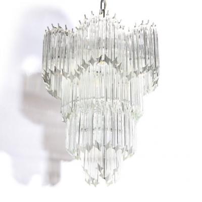 Mid Century Modernist Scalloped Four Tier Cut Triedre Crystal Camer Chandelier