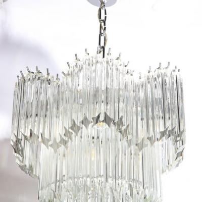 Mid Century Modernist Scalloped Four Tier Cut Triedre Crystal Camer Chandelier