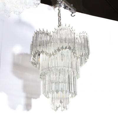 Mid Century Modernist Scalloped Four Tier Cut Triedre Crystal Camer Chandelier