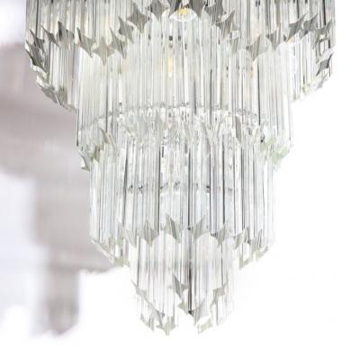 Mid Century Modernist Scalloped Four Tier Cut Triedre Crystal Camer Chandelier