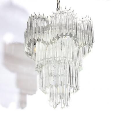 Mid Century Modernist Scalloped Four Tier Cut Triedre Crystal Camer Chandelier