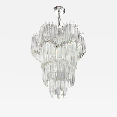Mid Century Modernist Scalloped Four Tier Cut Triedre Crystal Camer Chandelier