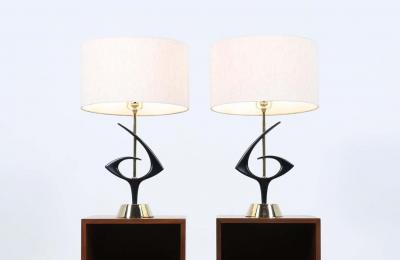 Mid Century Modernist Sculpted Brass Table Lamps