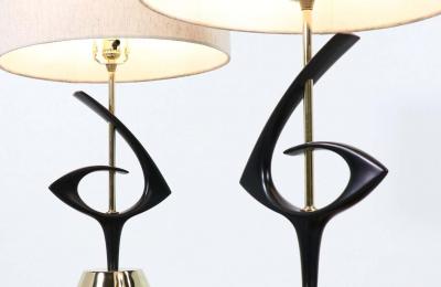 Mid Century Modernist Sculpted Brass Table Lamps
