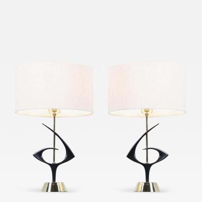 Mid Century Modernist Sculpted Brass Table Lamps