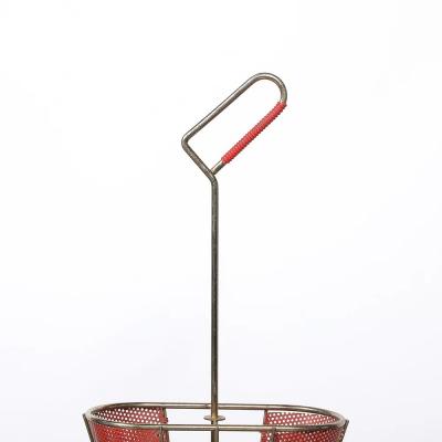 Mid Century Modernist Sculptural Brass Carnelian Red Enamel Umbrella Stand