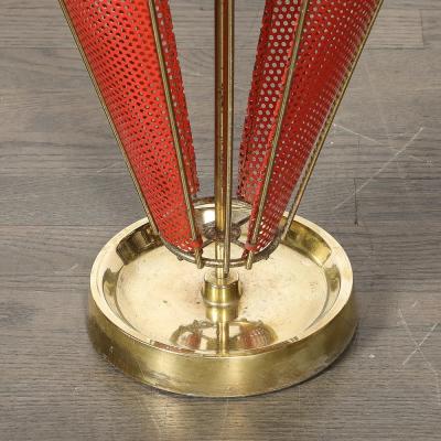 Mid Century Modernist Sculptural Brass Carnelian Red Enamel Umbrella Stand