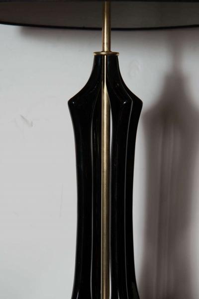 Mid Century Modernist Sculptural Lamp in Ebonized Walnut and Brass