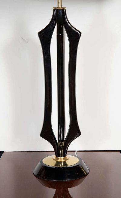 Mid Century Modernist Sculptural Lamp in Ebonized Walnut and Brass