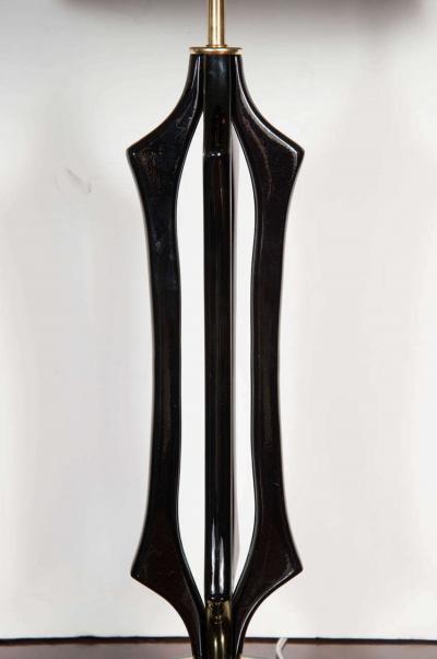 Mid Century Modernist Sculptural Lamp in Ebonized Walnut and Brass
