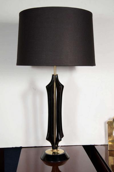 Mid Century Modernist Sculptural Lamp in Ebonized Walnut and Brass