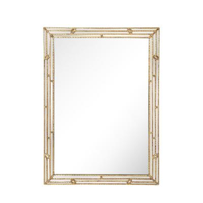 Mid Century Modernist Sectioned Angular Mirror with Ribbed Gilt Wood Border