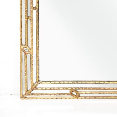Mid Century Modernist Sectioned Angular Mirror with Ribbed Gilt Wood Border