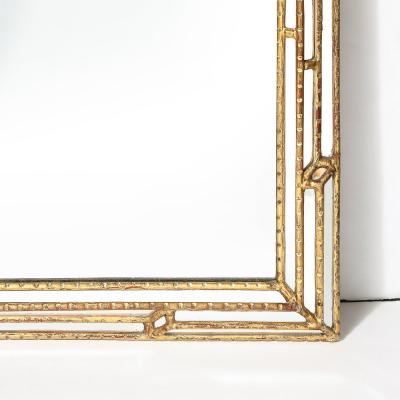 Mid Century Modernist Sectioned Angular Mirror with Ribbed Gilt Wood Border
