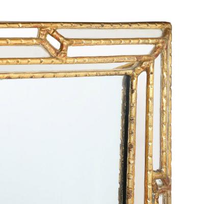 Mid Century Modernist Sectioned Angular Mirror with Ribbed Gilt Wood Border