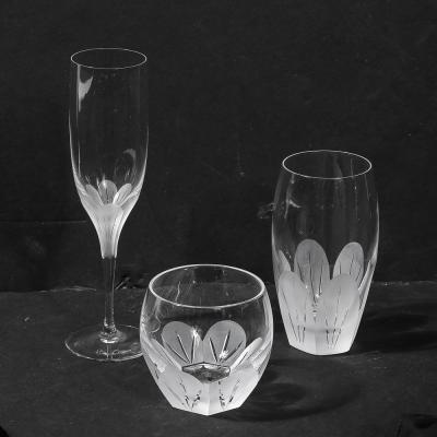 Mid Century Modernist Sevres Primavera Pattern Cut Crystal Glassware Set