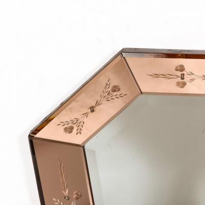 Mid Century Modernist Shadowbox Mirror with Reversed Etching in Smoked Rose
