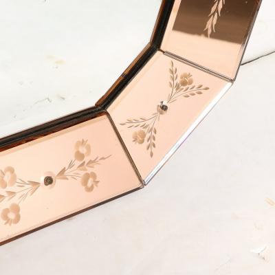 Mid Century Modernist Shadowbox Mirror with Reversed Etching in Smoked Rose