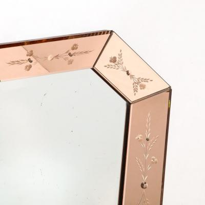 Mid Century Modernist Shadowbox Mirror with Reversed Etching in Smoked Rose