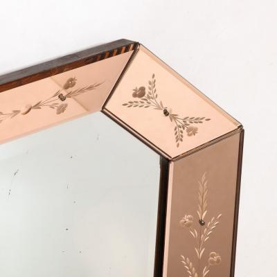 Mid Century Modernist Shadowbox Mirror with Reversed Etching in Smoked Rose