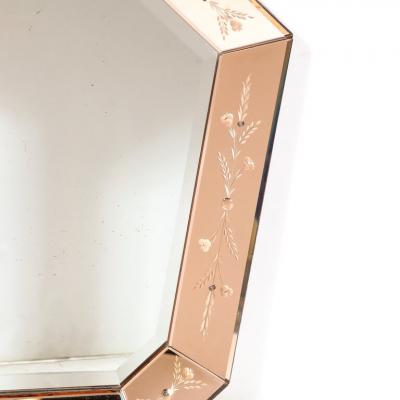 Mid Century Modernist Shadowbox Mirror with Reversed Etching in Smoked Rose