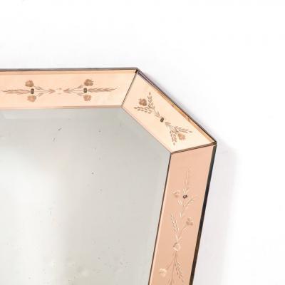 Mid Century Modernist Shadowbox Mirror with Reversed Etching in Smoked Rose
