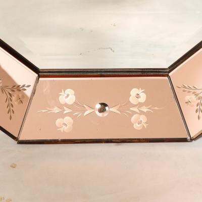 Mid Century Modernist Shadowbox Mirror with Reversed Etching in Smoked Rose