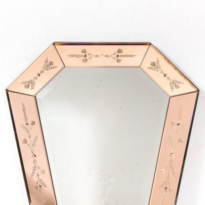 Mid Century Modernist Shadowbox Mirror with Reversed Etching in Smoked Rose