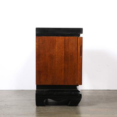 Mid Century Modernist Shadowbox Mirrored Front Walnut Black Lacquer End Table