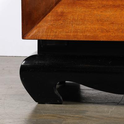 Mid Century Modernist Shadowbox Mirrored Front Walnut Black Lacquer End Table