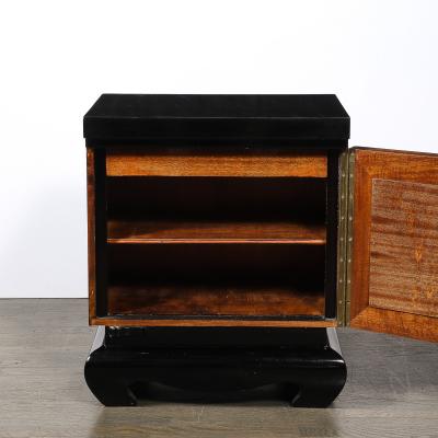 Mid Century Modernist Shadowbox Mirrored Front Walnut Black Lacquer End Table