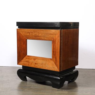 Mid Century Modernist Shadowbox Mirrored Front Walnut Black Lacquer End Table