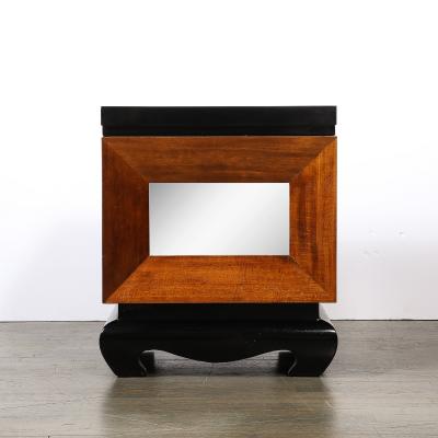 Mid Century Modernist Shadowbox Mirrored Front Walnut Black Lacquer End Table