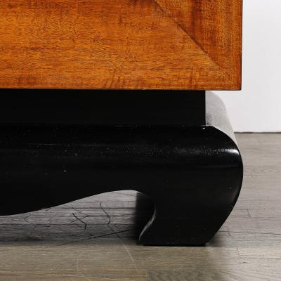 Mid Century Modernist Shadowbox Mirrored Front Walnut Black Lacquer End Table