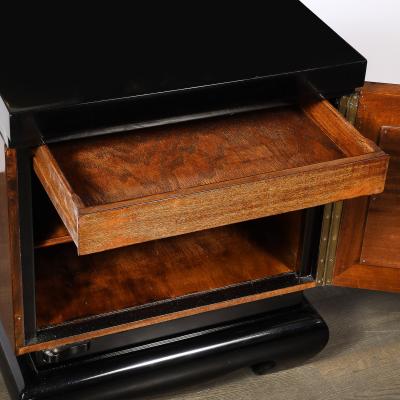 Mid Century Modernist Shadowbox Mirrored Front Walnut Black Lacquer End Table
