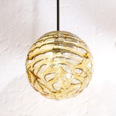Mid Century Modernist Smoked Amber Molten Banded Murano Glass Pendant Chandelier