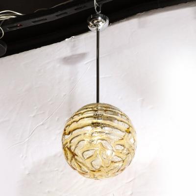 Mid Century Modernist Smoked Amber Molten Banded Murano Glass Pendant Chandelier