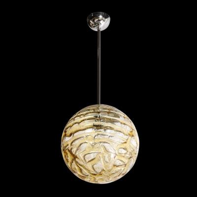 Mid Century Modernist Smoked Amber Molten Banded Murano Glass Pendant Chandelier