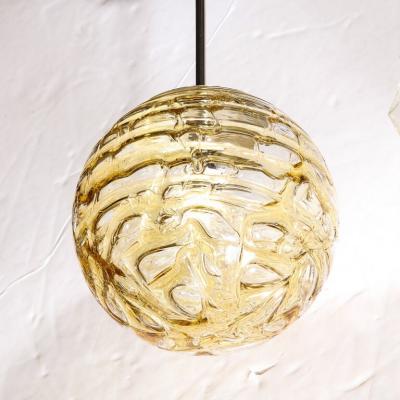 Mid Century Modernist Smoked Amber Molten Banded Murano Glass Pendant Chandelier