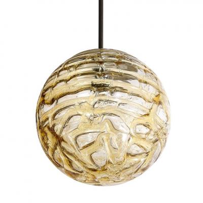 Mid Century Modernist Smoked Amber Molten Banded Murano Glass Pendant Chandelier