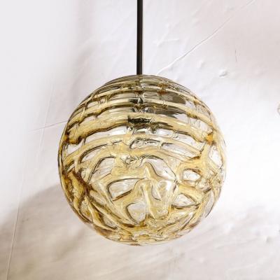 Mid Century Modernist Smoked Amber Molten Banded Murano Glass Pendant Chandelier
