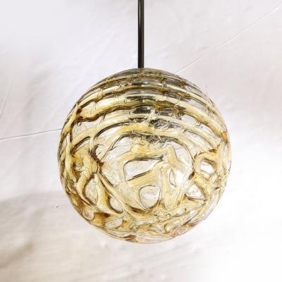 Mid Century Modernist Smoked Amber Molten Banded Murano Glass Pendant Chandelier