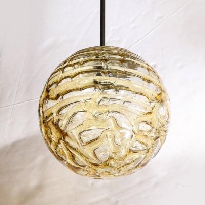 Mid Century Modernist Smoked Amber Molten Banded Murano Glass Pendant Chandelier