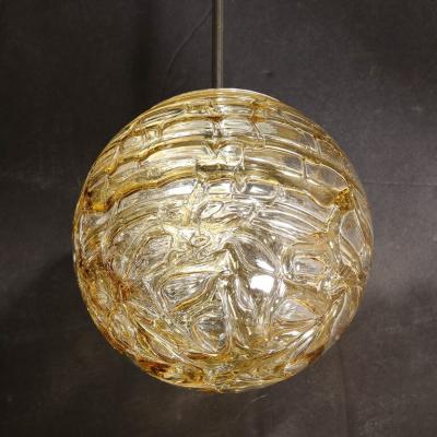 Mid Century Modernist Smoked Amber Molten Banded Murano Glass Pendant Chandelier