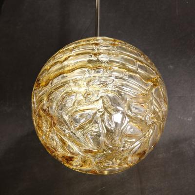 Mid Century Modernist Smoked Amber Molten Banded Murano Glass Pendant Chandelier
