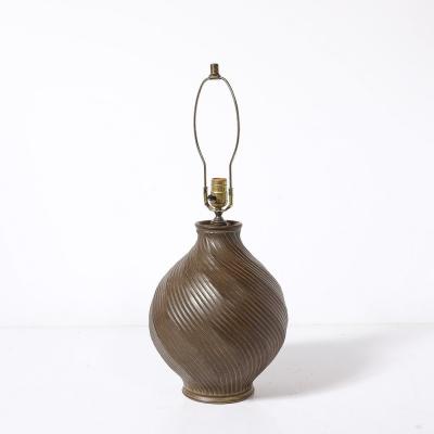Mid Century Modernist Spiral Grooved Table Lamp in Burnt Umber Ceramic